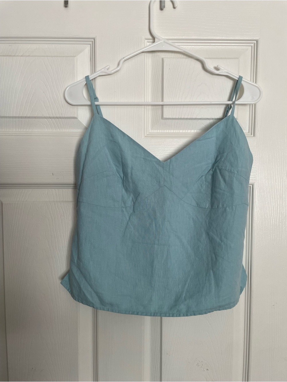 Fossil Linen Blend Womens size Medium Light Blue V-Neck Spaghetti Strap Crop Top